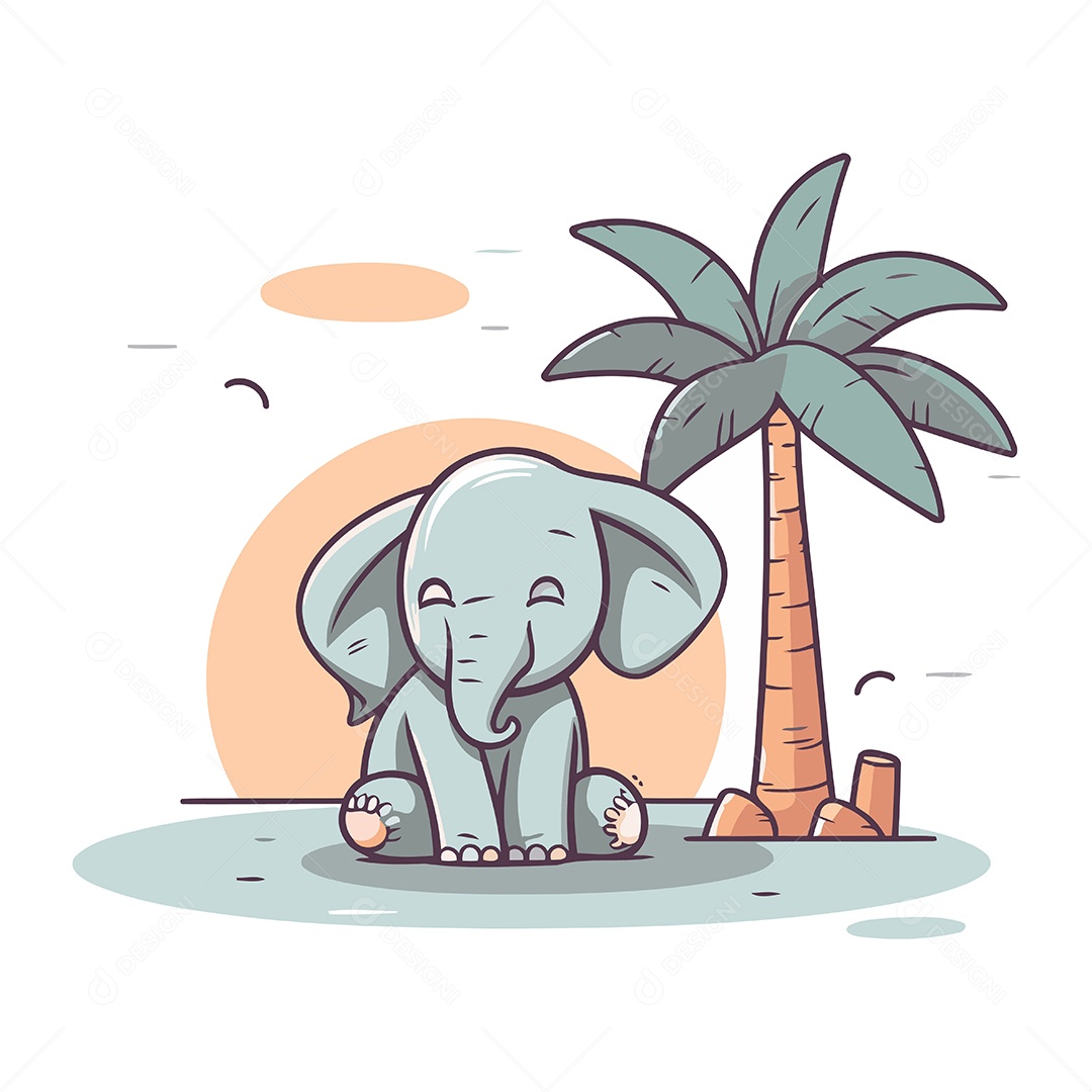 Elefante Bonito de Desenho Animado Ilustração Vetor EPS