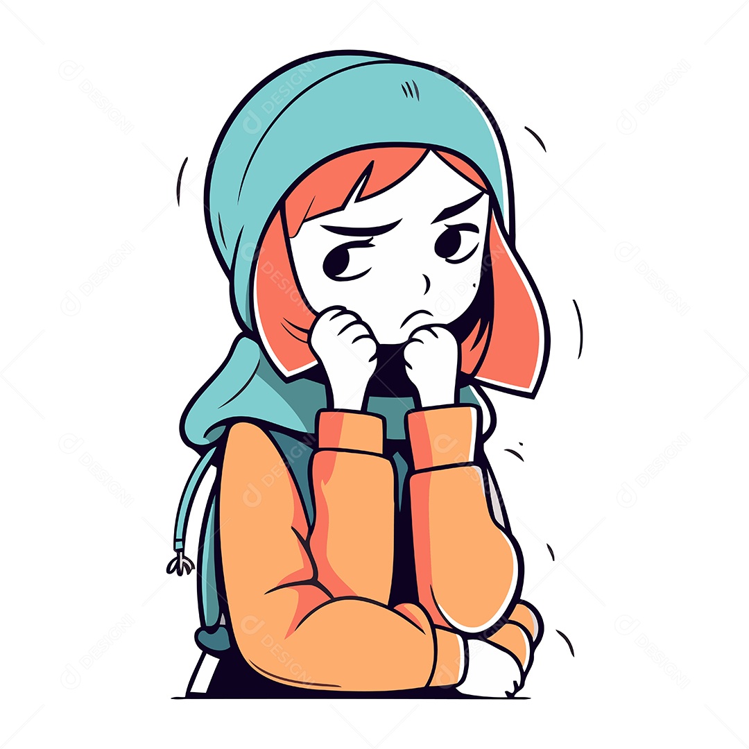 Menina Triste de Desenho Animado Ilustração Vetor EPS