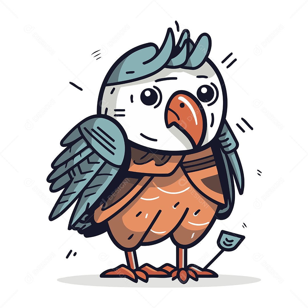 Pássaro Papagaio Bonito de Desenho Animado Ilustração Vetor EPS