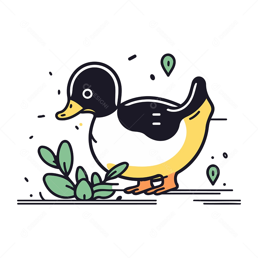 Pato Fofo de Desenho Animado Ilustração Vetor EPS