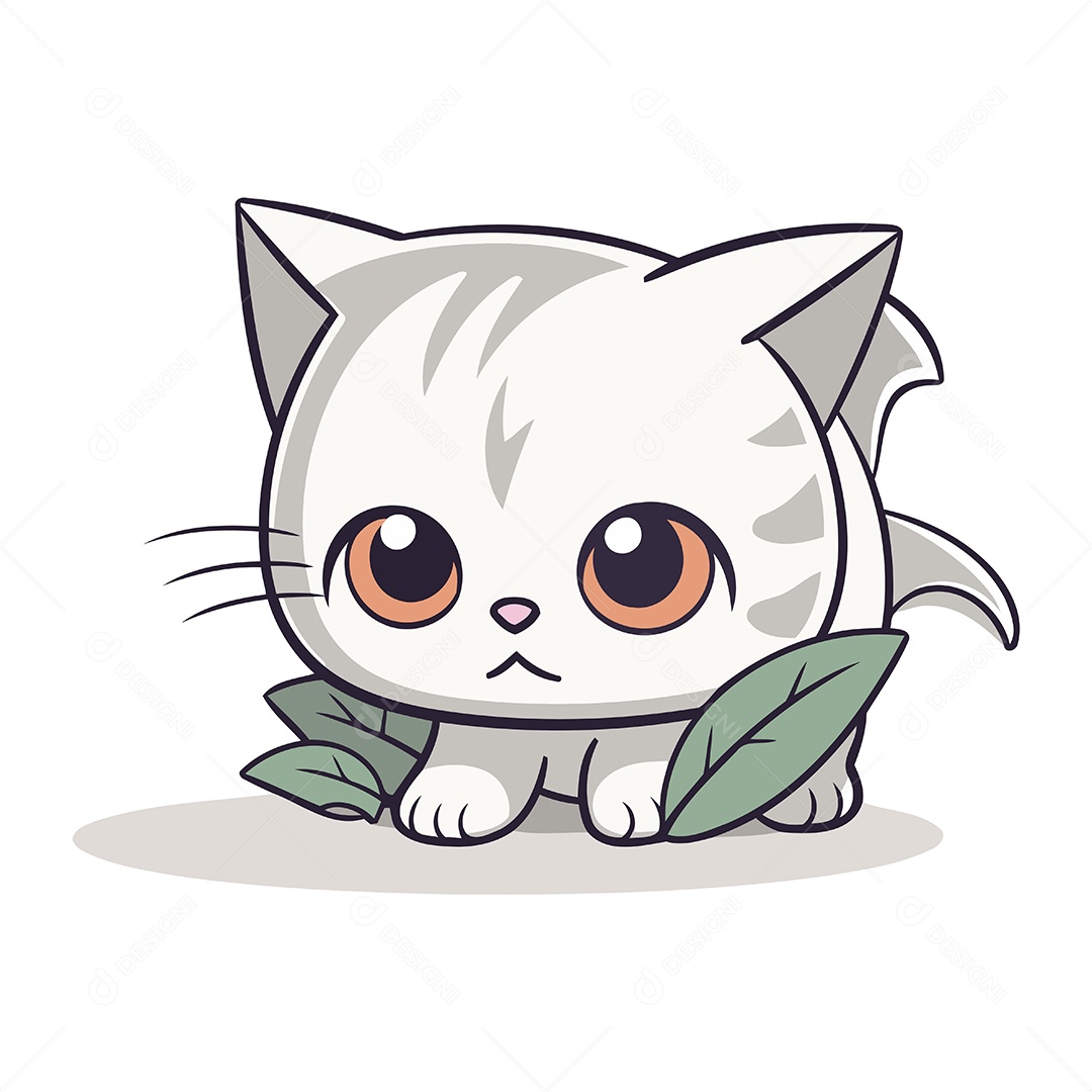 Gato Branco Fofo de Desenho Animado Ilustração Vetor EPS