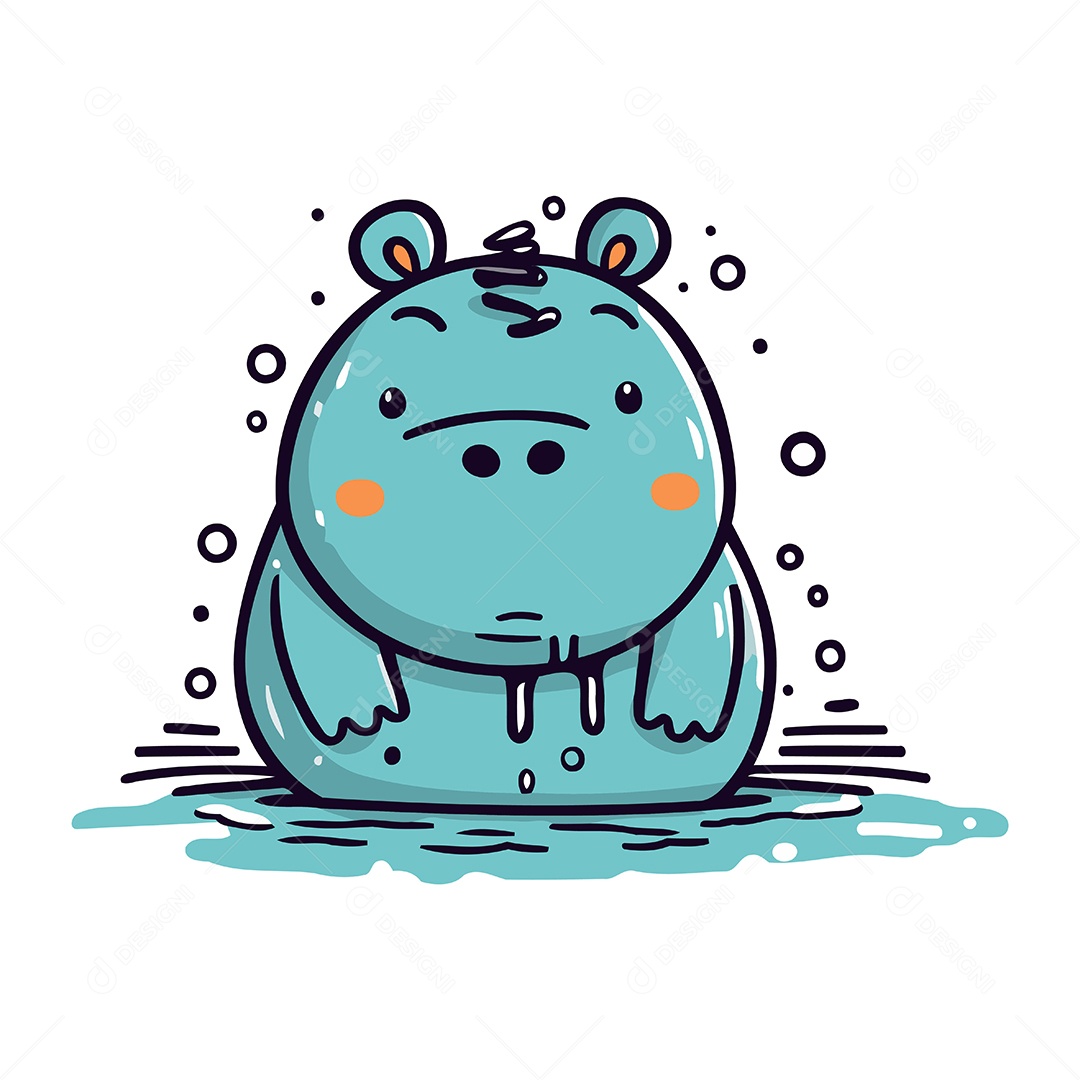 Hipopótamo Fofo de Desenho Animado Ilustração Vetor EPS