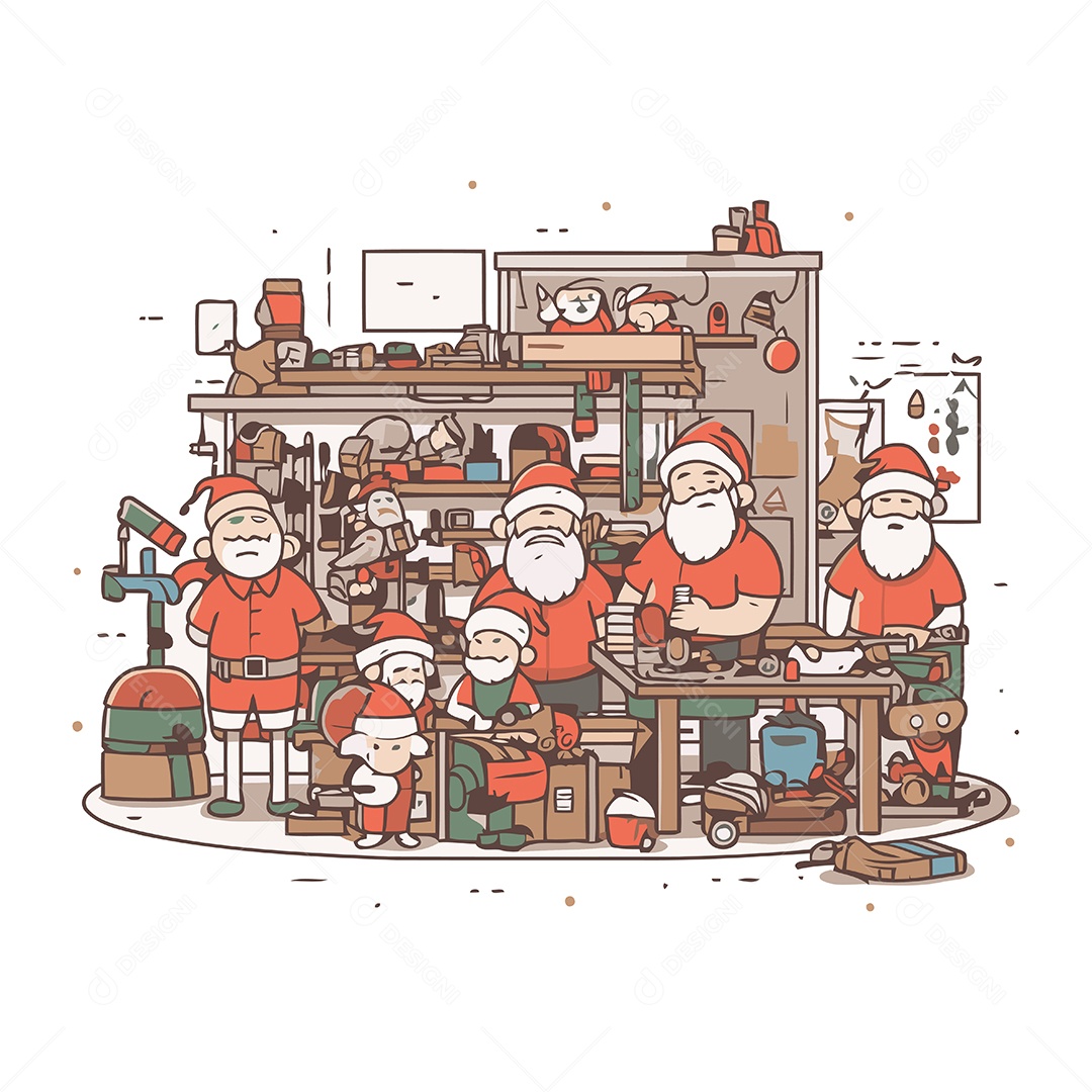Papai Noel e Crianças na Cozinha de Desenho Animado Ilustração Vetor EPS