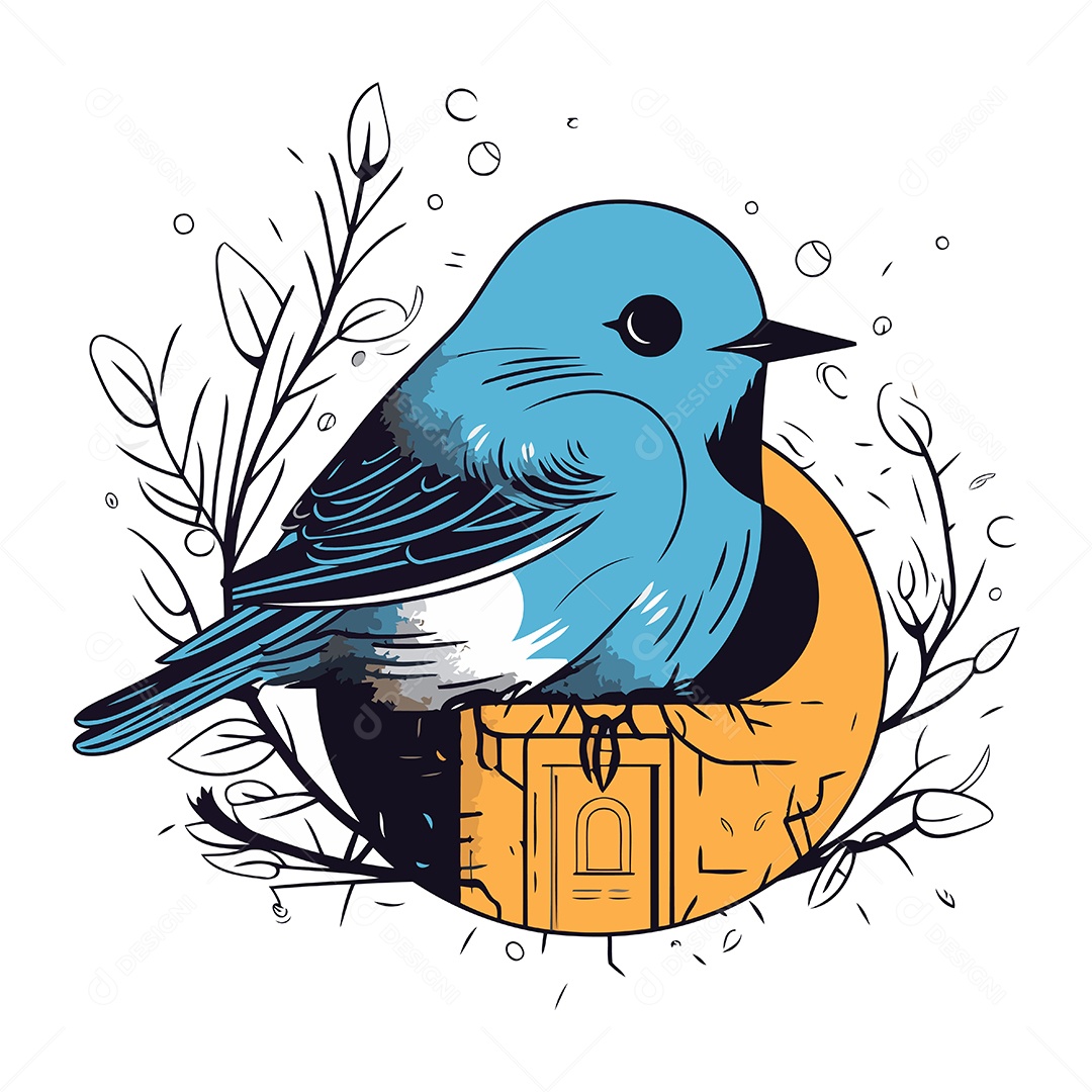 Pássaro Azul de Desenho Animado Ilustração Vetor EPS