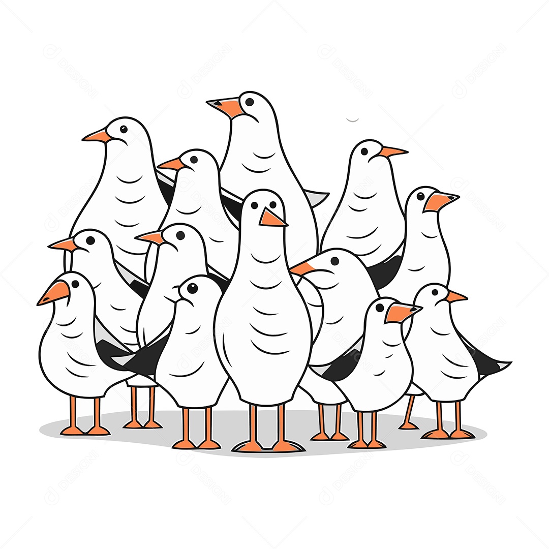 Grupo de Gaivotas Desenho Animado Ilustração Vetor EPS