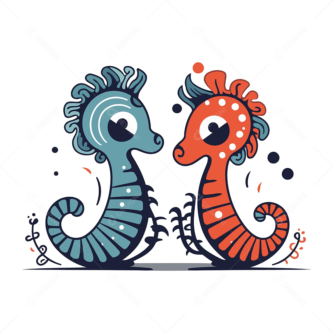 Dois Cavalos Marinhos Apaixonados Ilustração Vetor EPS