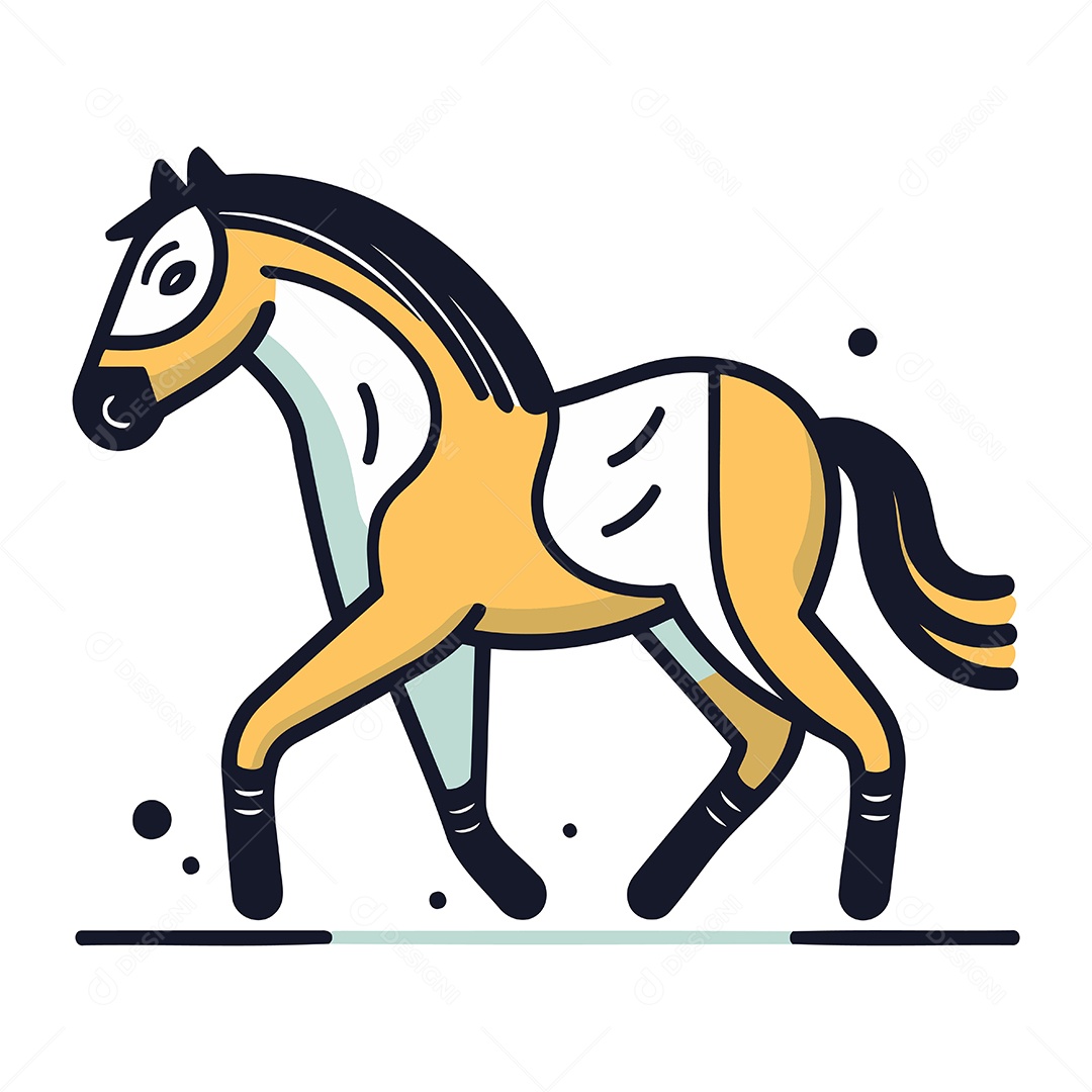 Cavalo em Estilo de Linha Plana Animado Ilustração Vetor EPS