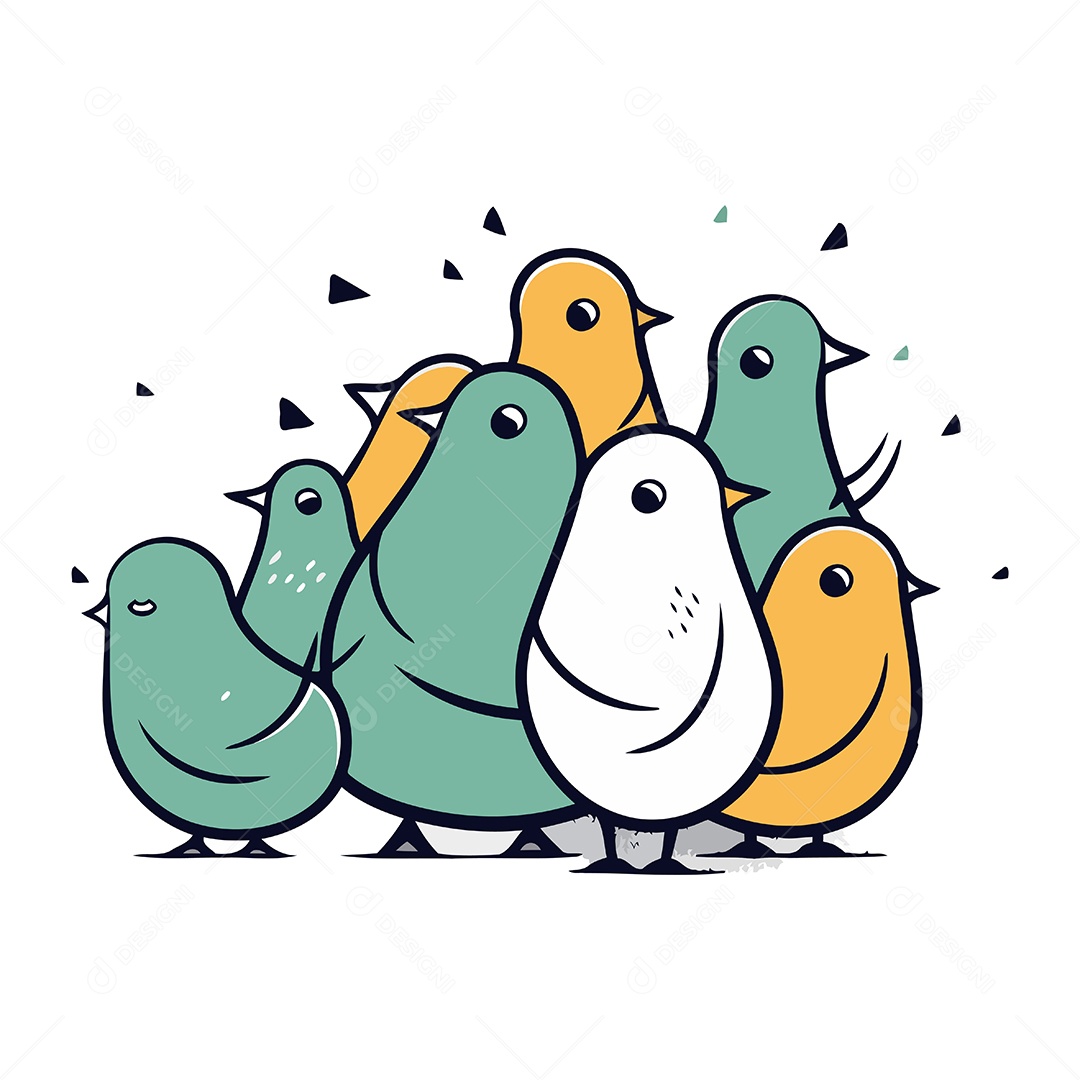 Pombos Engraçados de Desenho Animado Ilustração Vetor EPS