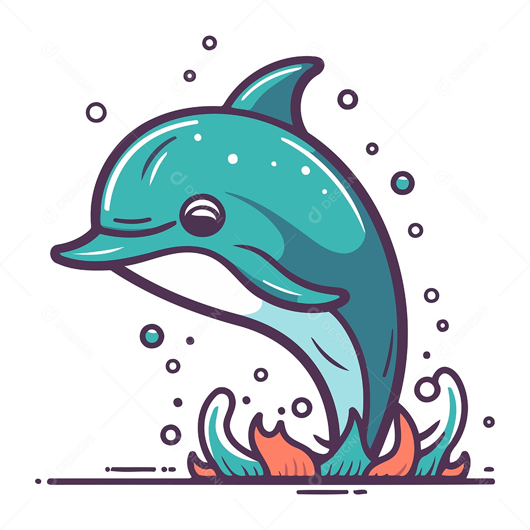 Golfinho de Desenho Animado Ilustração Vetor EPS