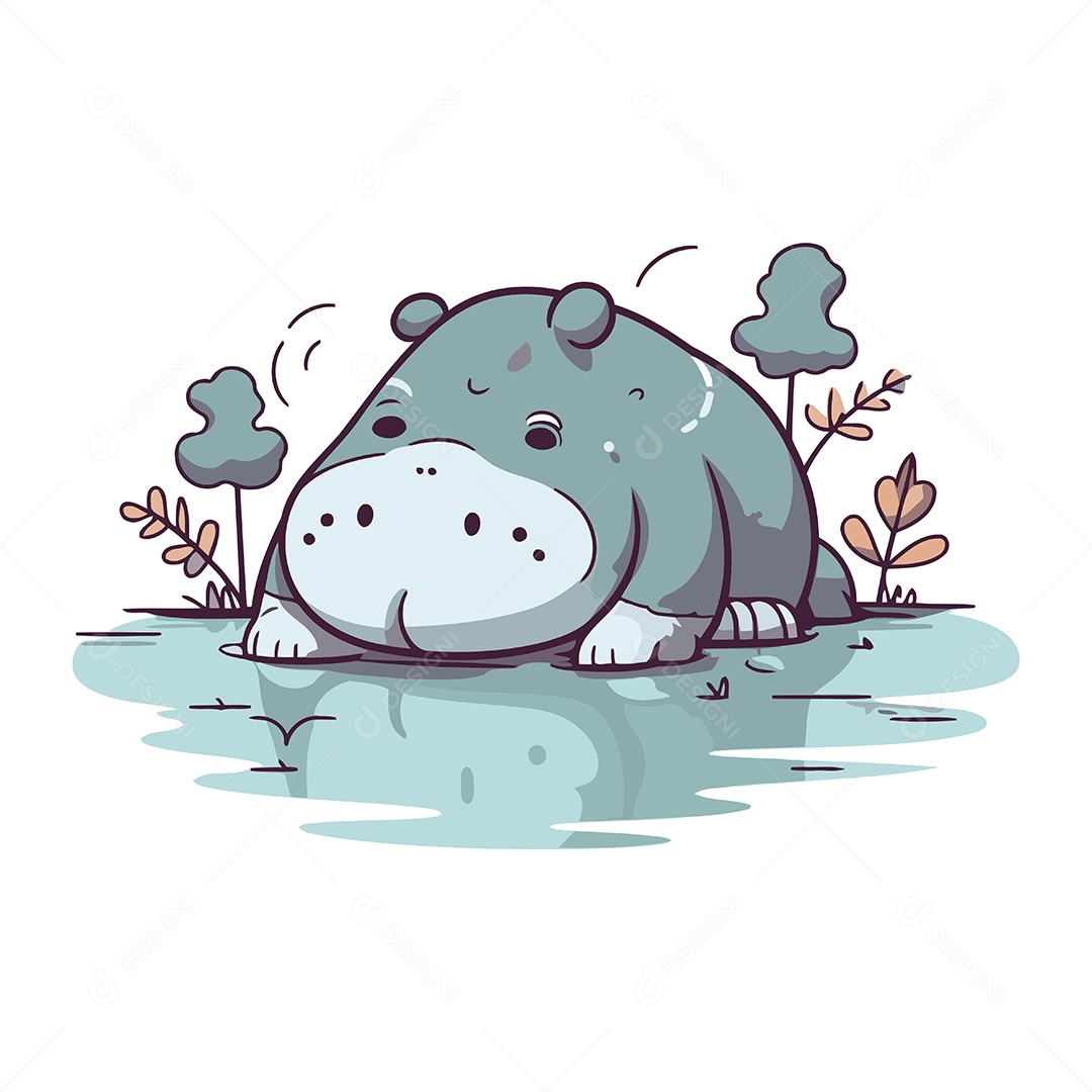 Hipopótamo Fofo de Desenho Animado Ilustração Vetor EPS