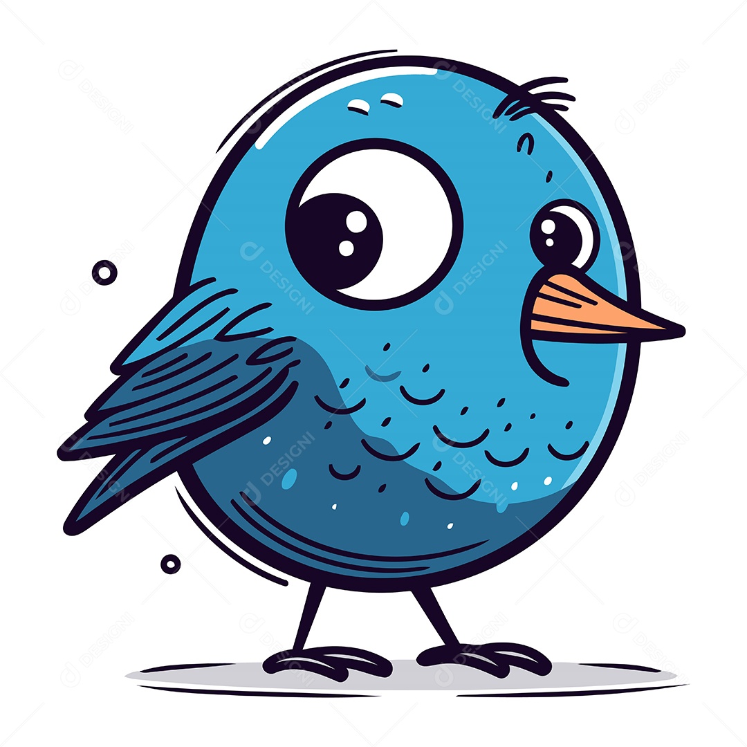 Pássaro Azul de Desenho Animado Ilustração Vetor EPS