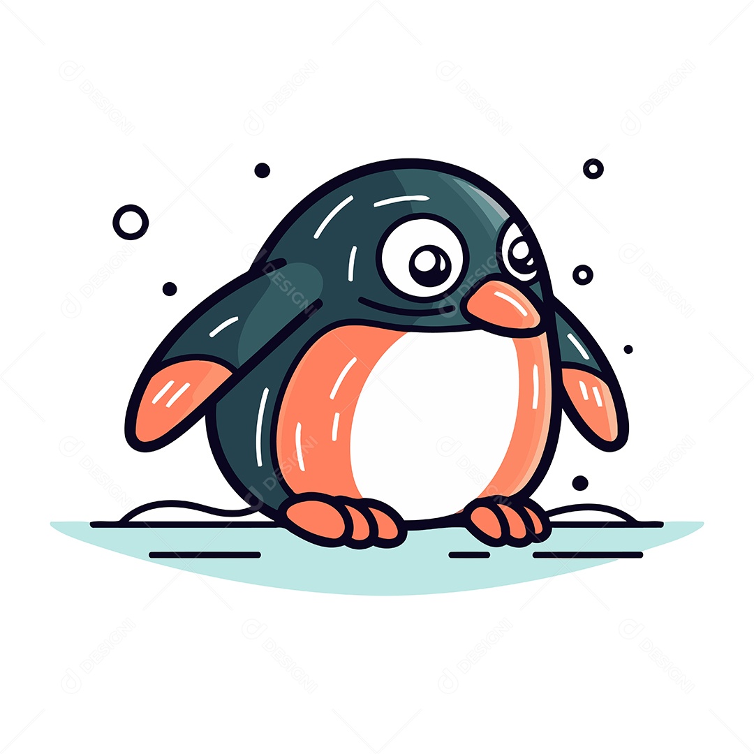 Pinguim Fofo de Desenho Animado Ilustração Vetor EPS