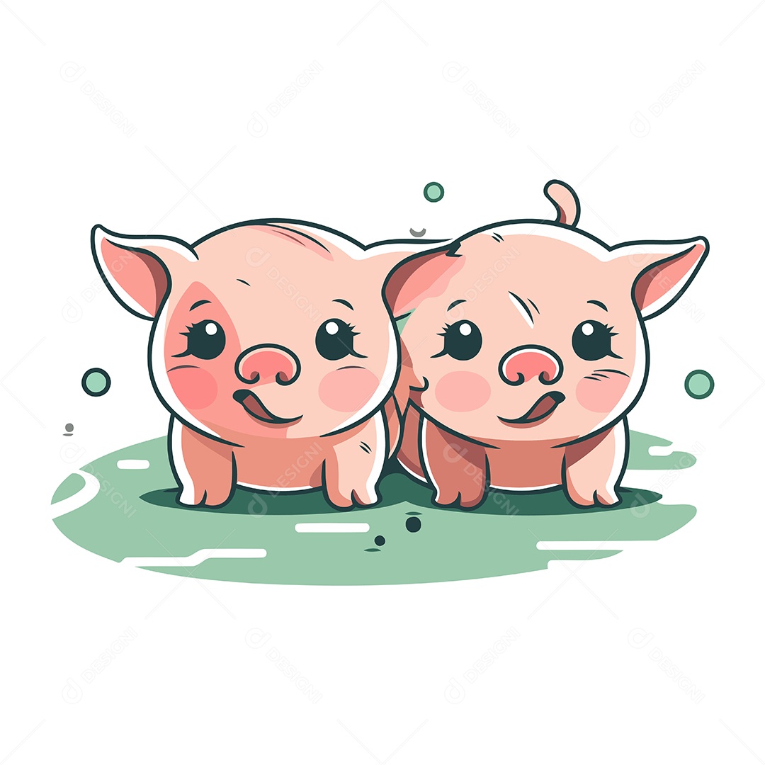 Porquinhos Fofos de Desenho Animado Ilustração Vetor EPS