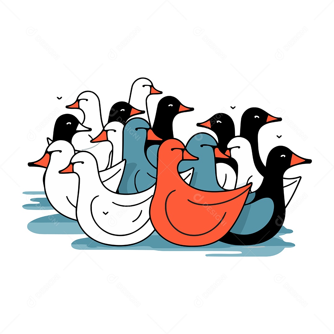 Bando de Patos Desenho Animado Ilustração Vetor EPS
