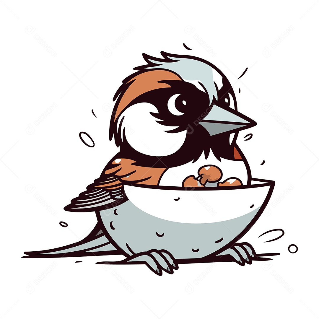 Pássaro Pardal de Desenho Animado Ilustração Vetor EPS