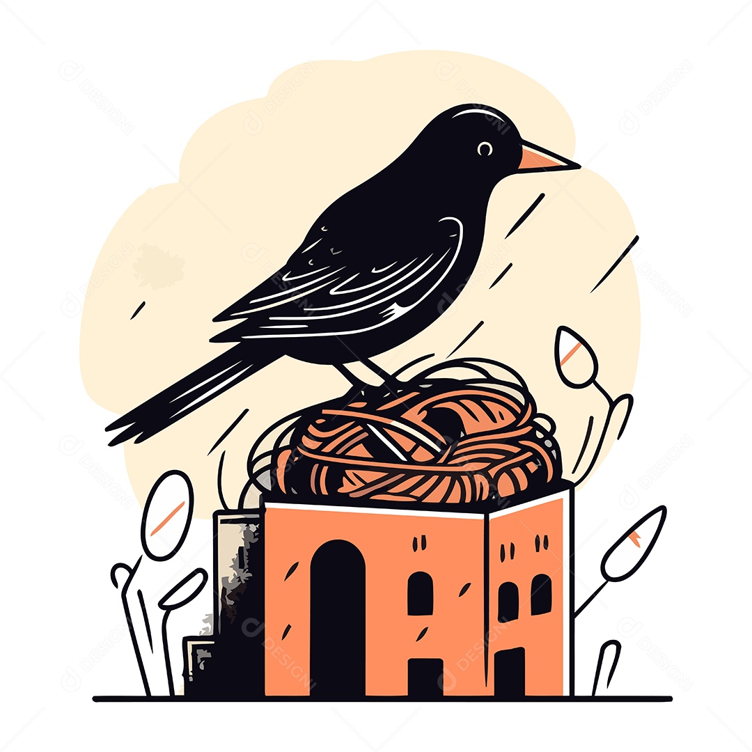 Corvo Preto de Desenho Animado Ilustração Vetor EPS