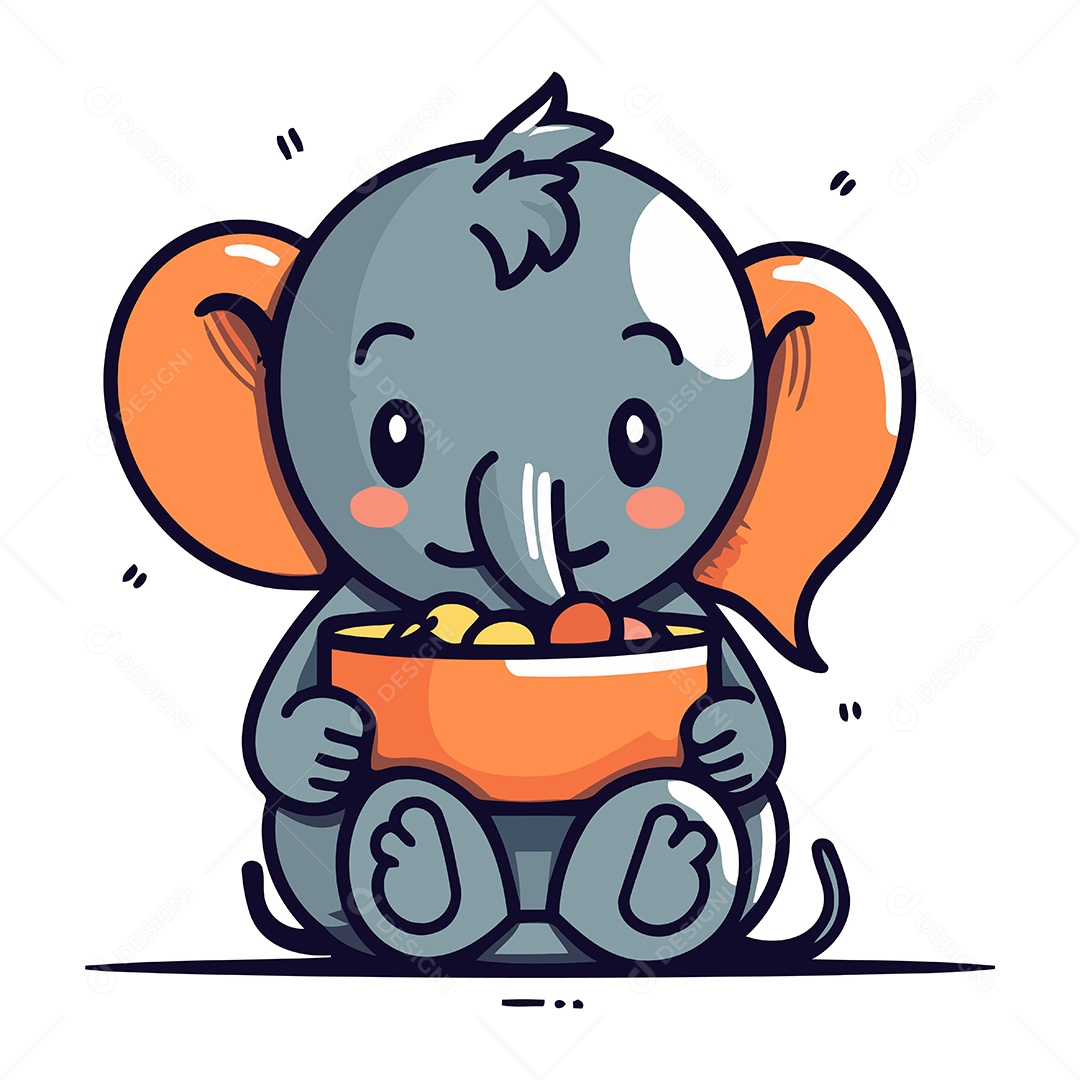 Elefante Fofo de Desenho Animado Ilustração Vetor EPS