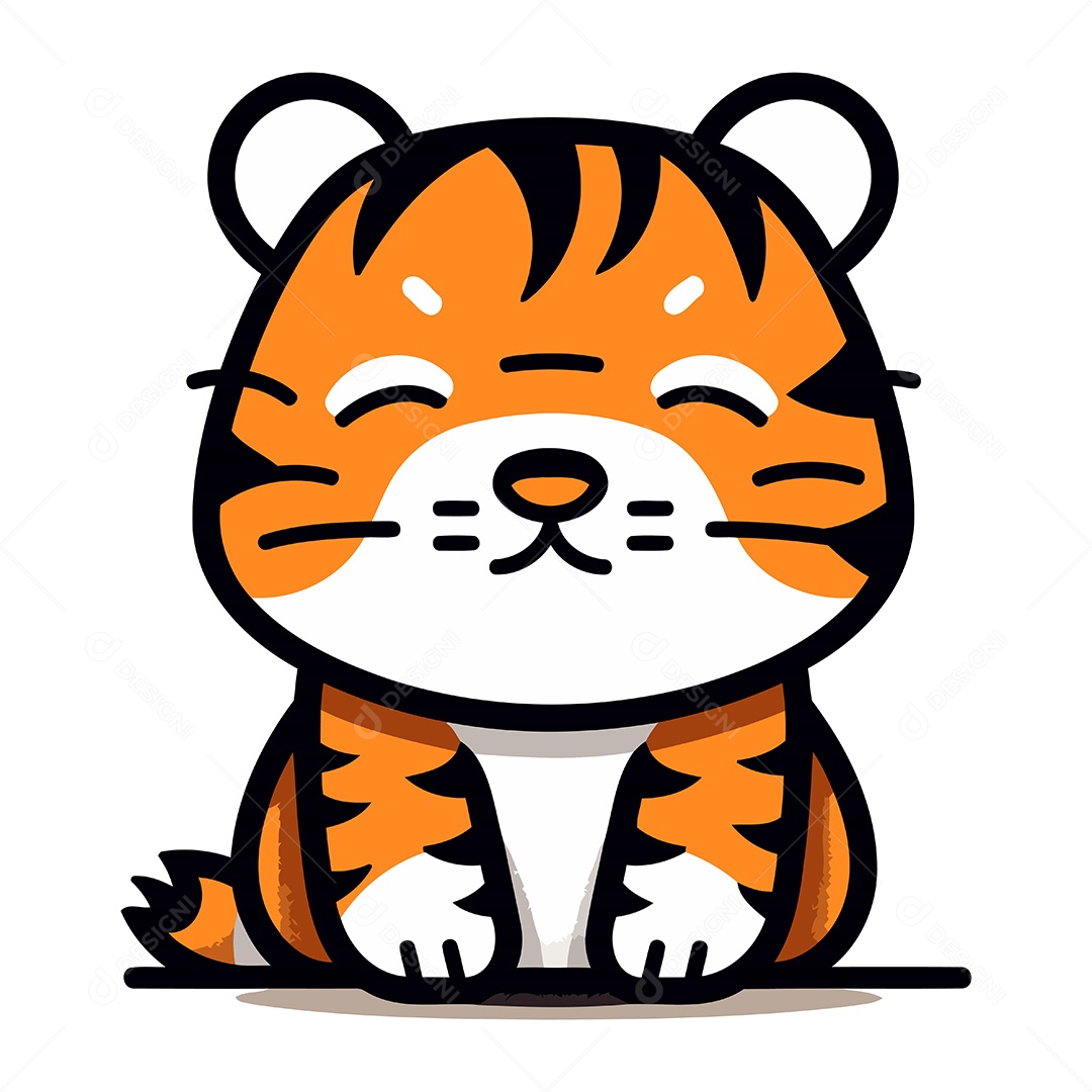 Tigre Fofo de Desenho Animado Ilustração Vetor EPS