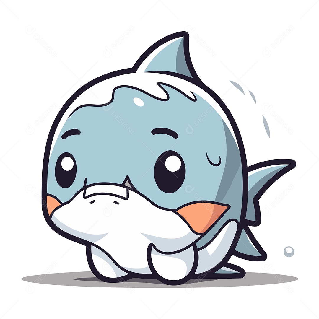 Tubarão Fofo de Desenho Animado Ilustração Vetor EPS