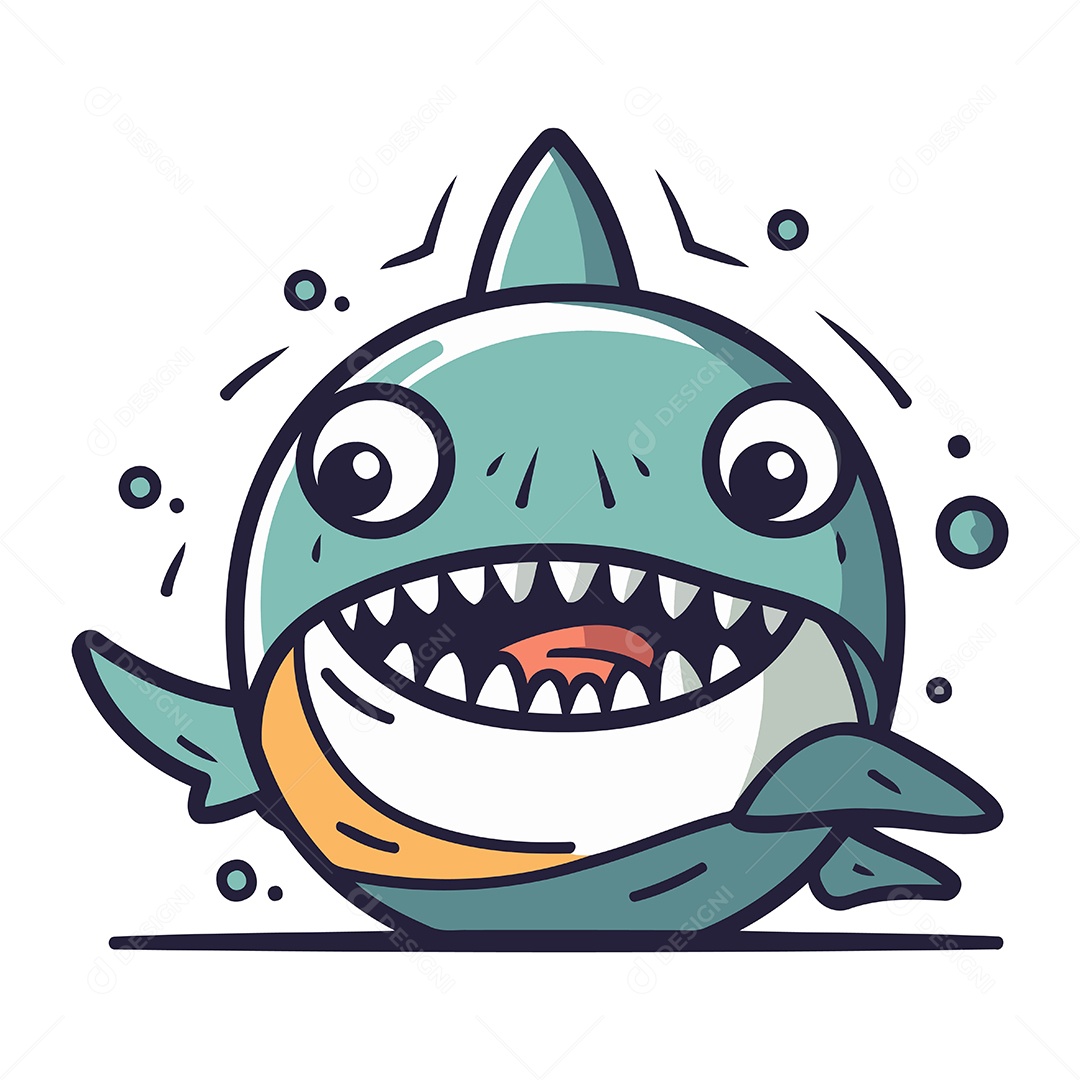 Tubarão Bonito de Desenho Animado Ilustração Vetor EPS