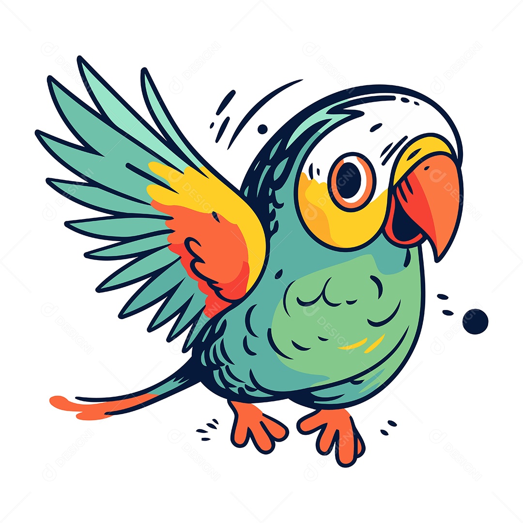 Papagaio Bonito de Desenho Animado Ilustração Vetor EPS