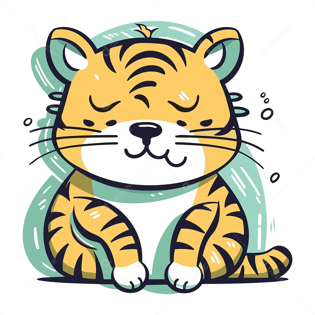 Tigre Fofo de Desenho Animado Ilustração Vetor EPS