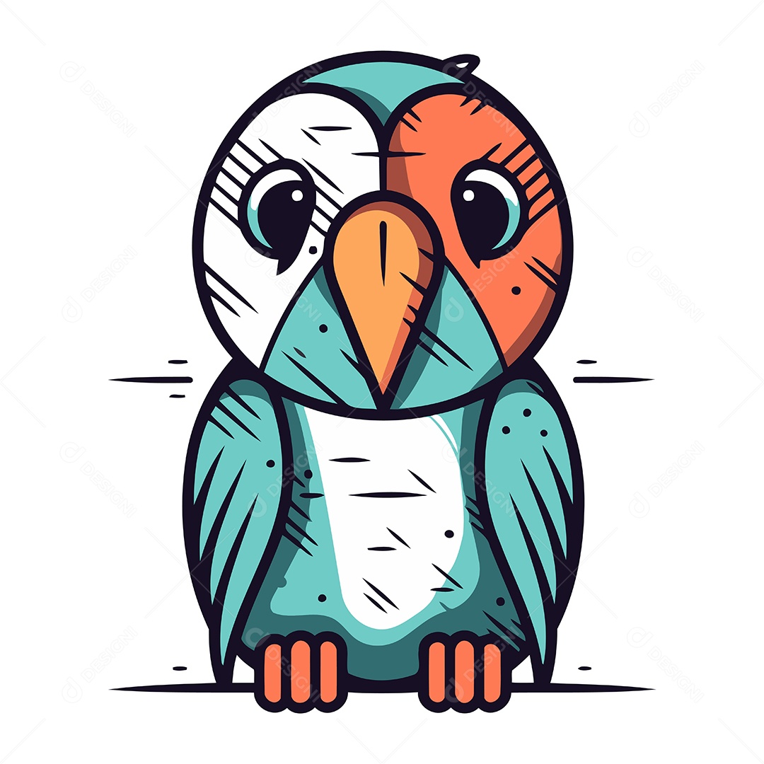 Papagaio Bonito de Desenho Animado Ilustração Vetor EPS