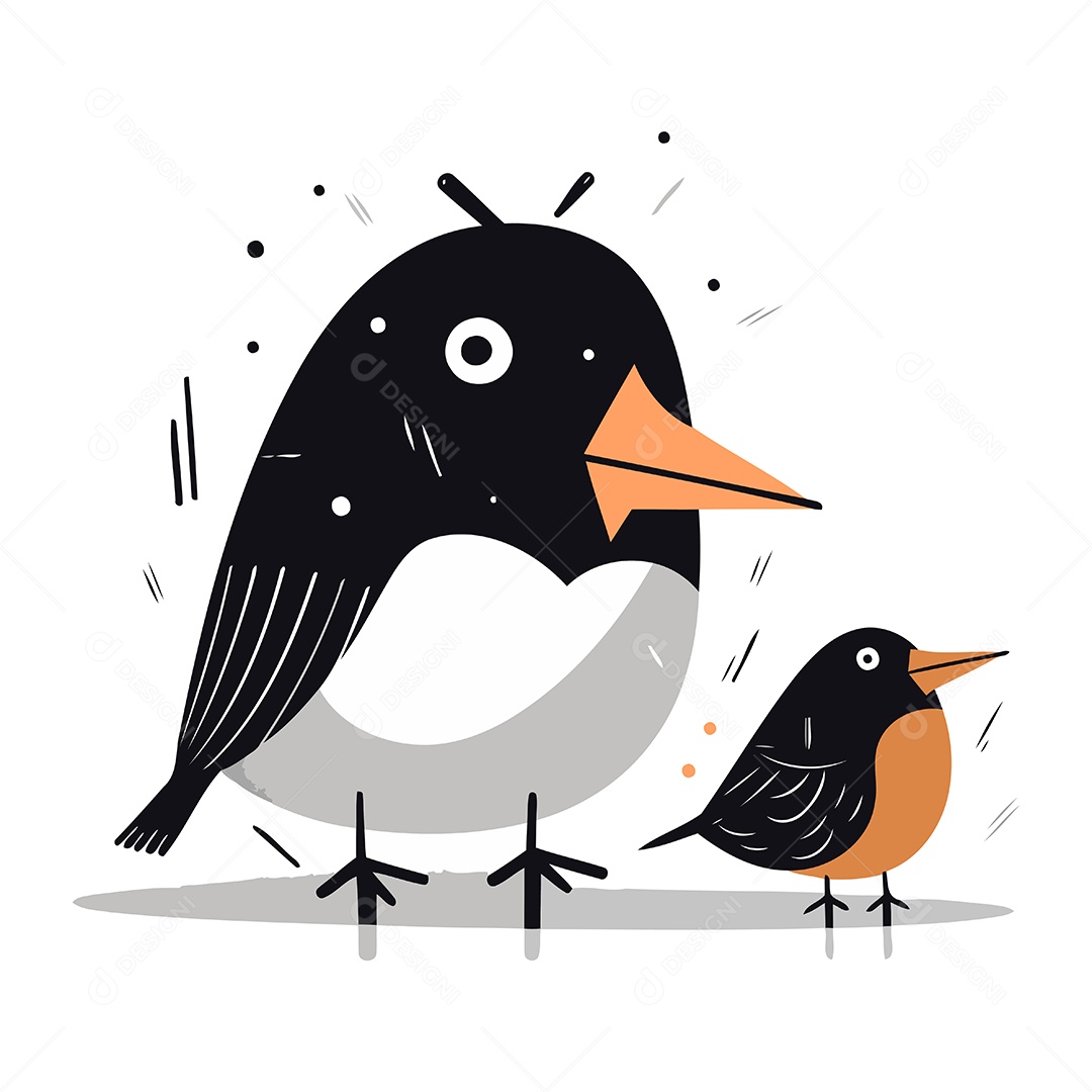 Pássaro Preto de Desenho Animado Ilustração Vetor EPS