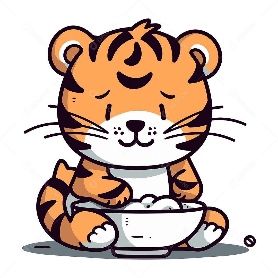 Tigre Fofo de Desenho Animado Ilustração Vetor EPS