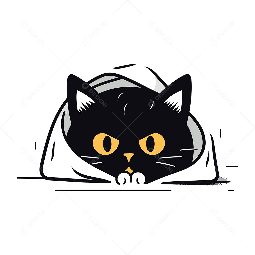 Gato Preto Fofo de Desenho Animado Ilustração Vetor EPS