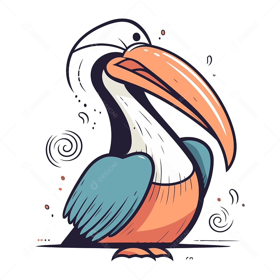 Pelicano de Desenho Animado Ilustração Vetor EPS