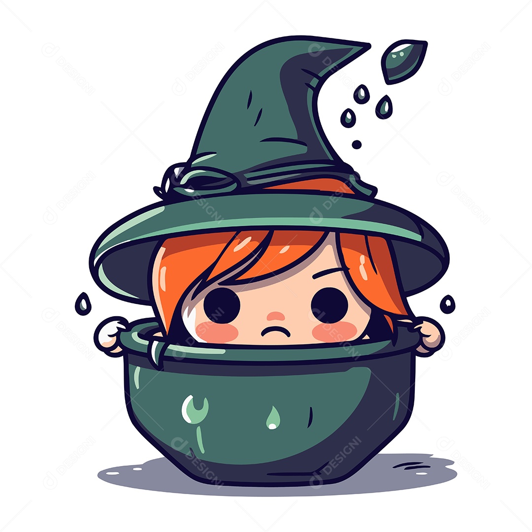 Menina Fantasiada de Bruxa Desenho Animado Ilustração Vetor EPS