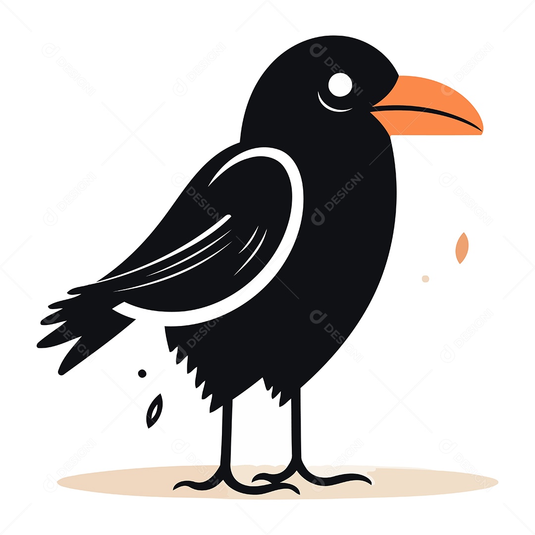 Corvo Preto Bonito de Desenho Animado Ilustração Vetor EPS