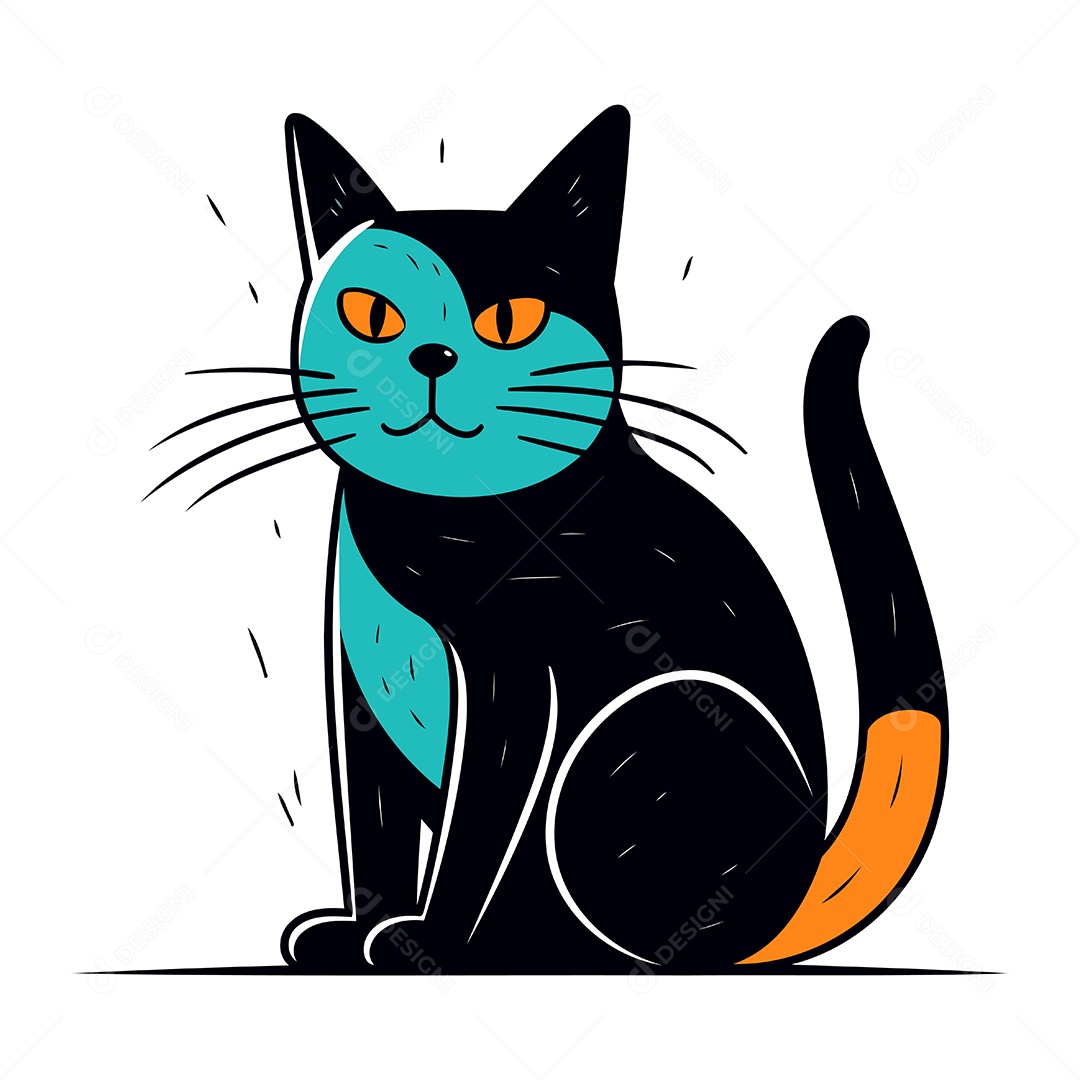 Gato Preto Fofo de Desenho Animado Ilustração Vetor EPS