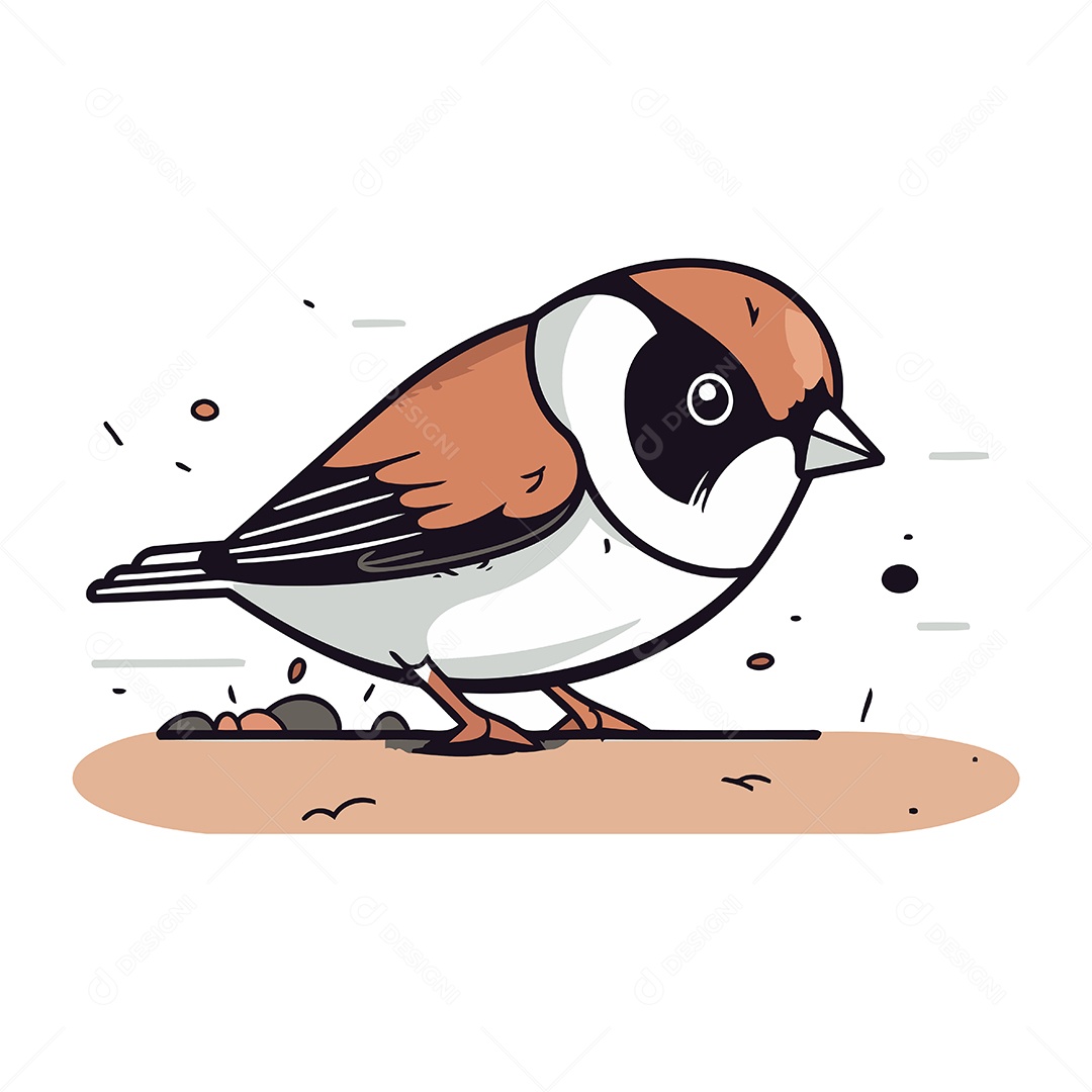 Pássaro Pardal de Desenho Animado Ilustração Vetor EPS