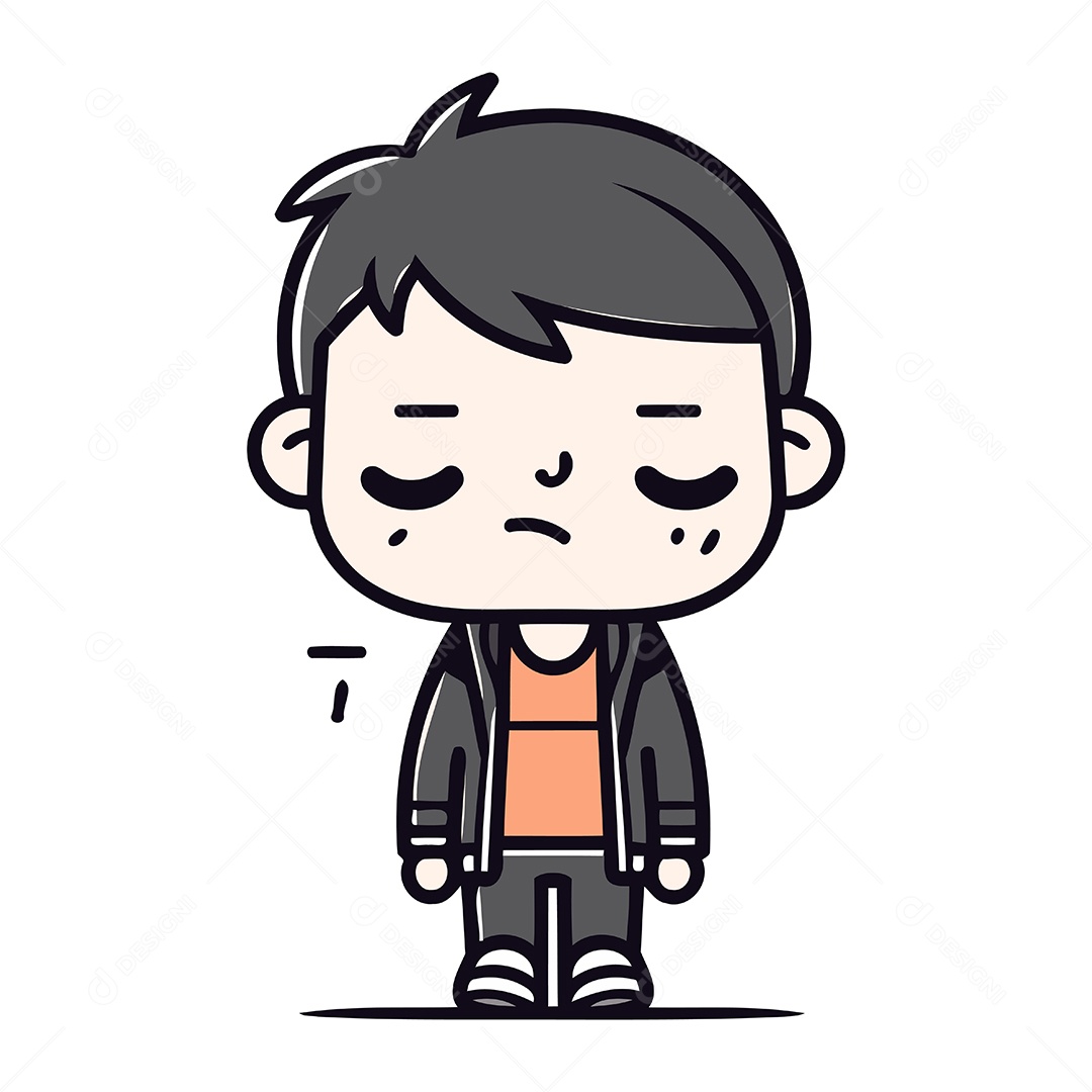 Menino Triste de Desenho Animado Ilustração Vetor EPS