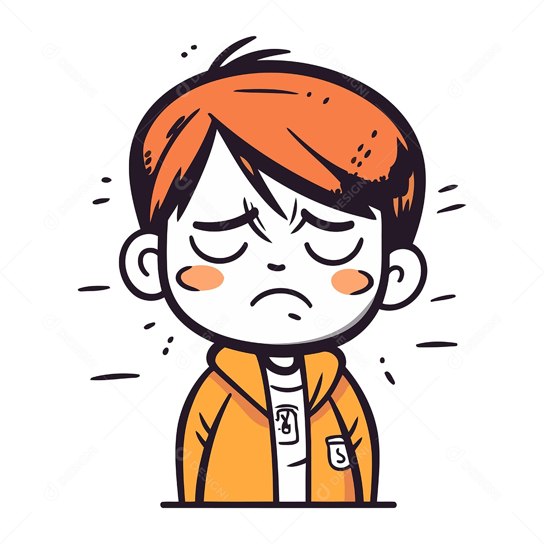 Menino Triste de Desenho Animado Ilustração Vetor EPS