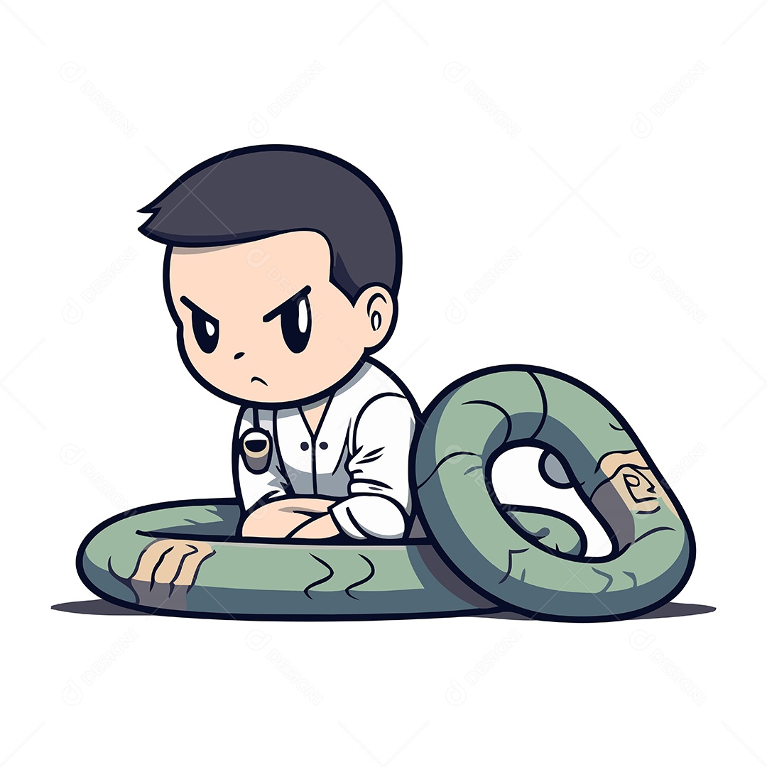 Homem com Colchão de Desenho Animado Ilustração Vetor EPS