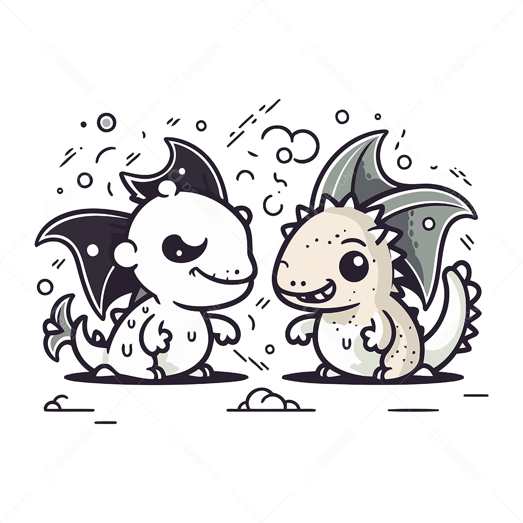 Dragão Bonito de Desenho Animado Ilustração Vetor EPS