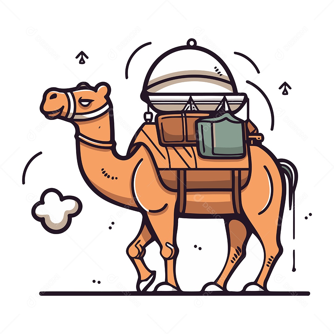 Camelo de Desenho Animado com uma Mala Ilustração Vetor EPS