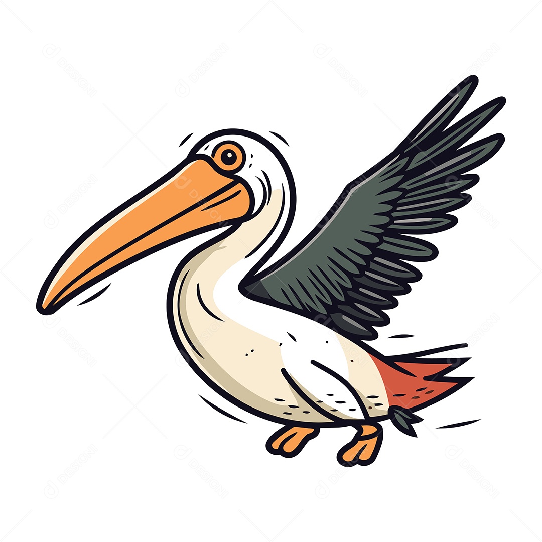 Pássaro Pelicano de Desenho Animado Ilustração Vetor EPS