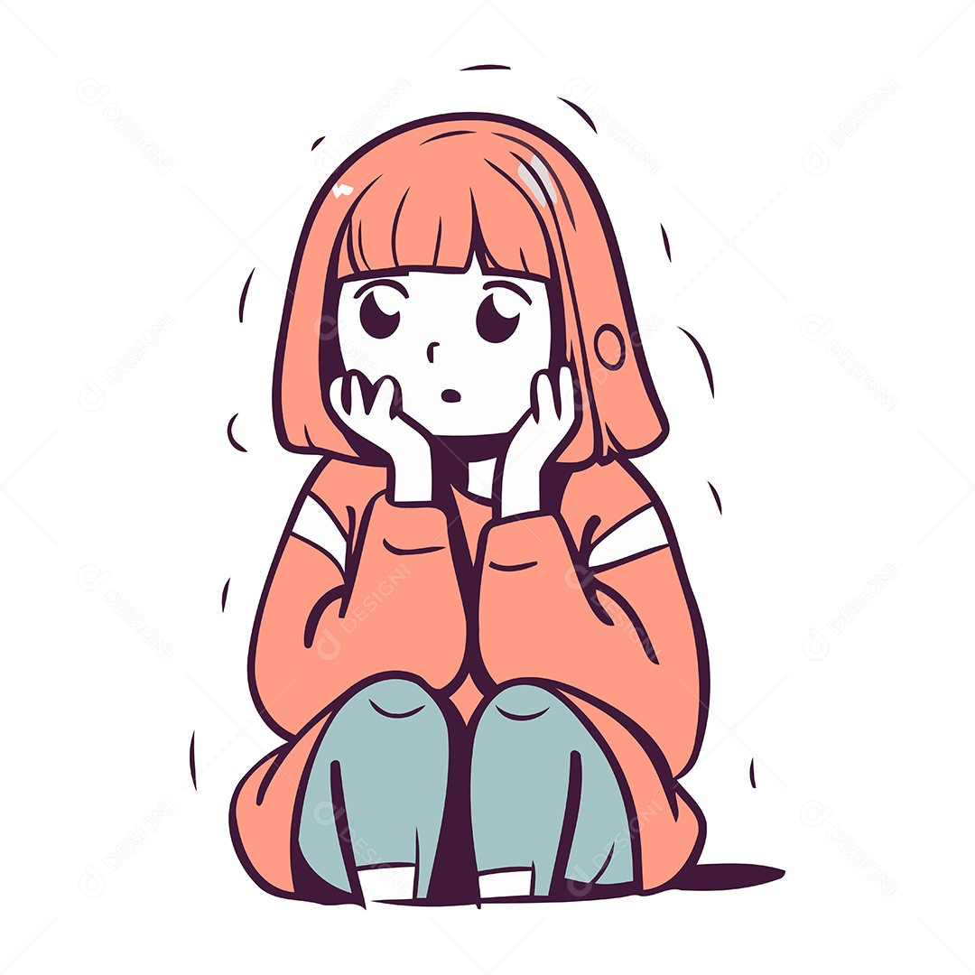 Menina Triste de Desenho Animado Ilustração Vetor EPS