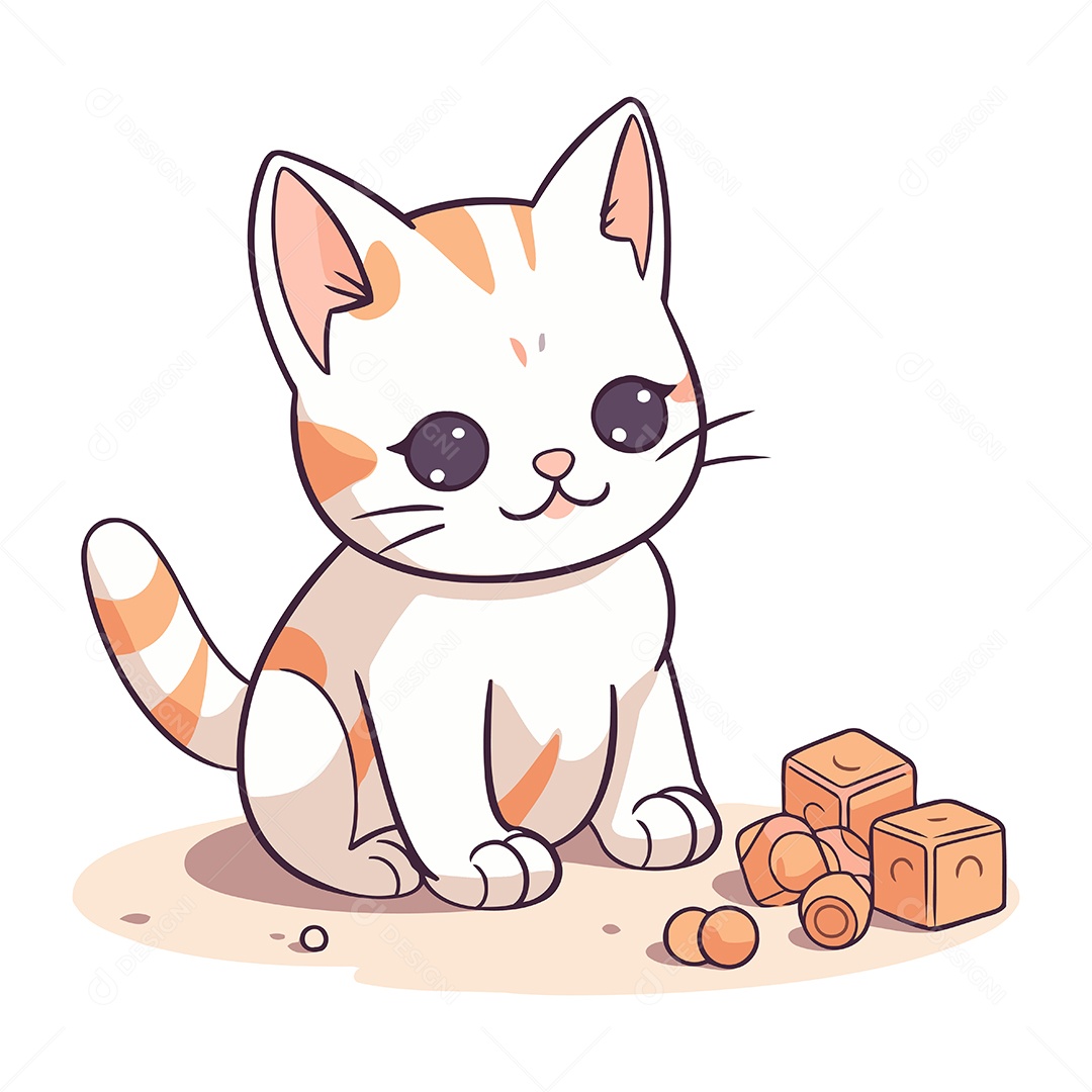 Gato Fofo de Desenho Animado Ilustração Vetor EPS