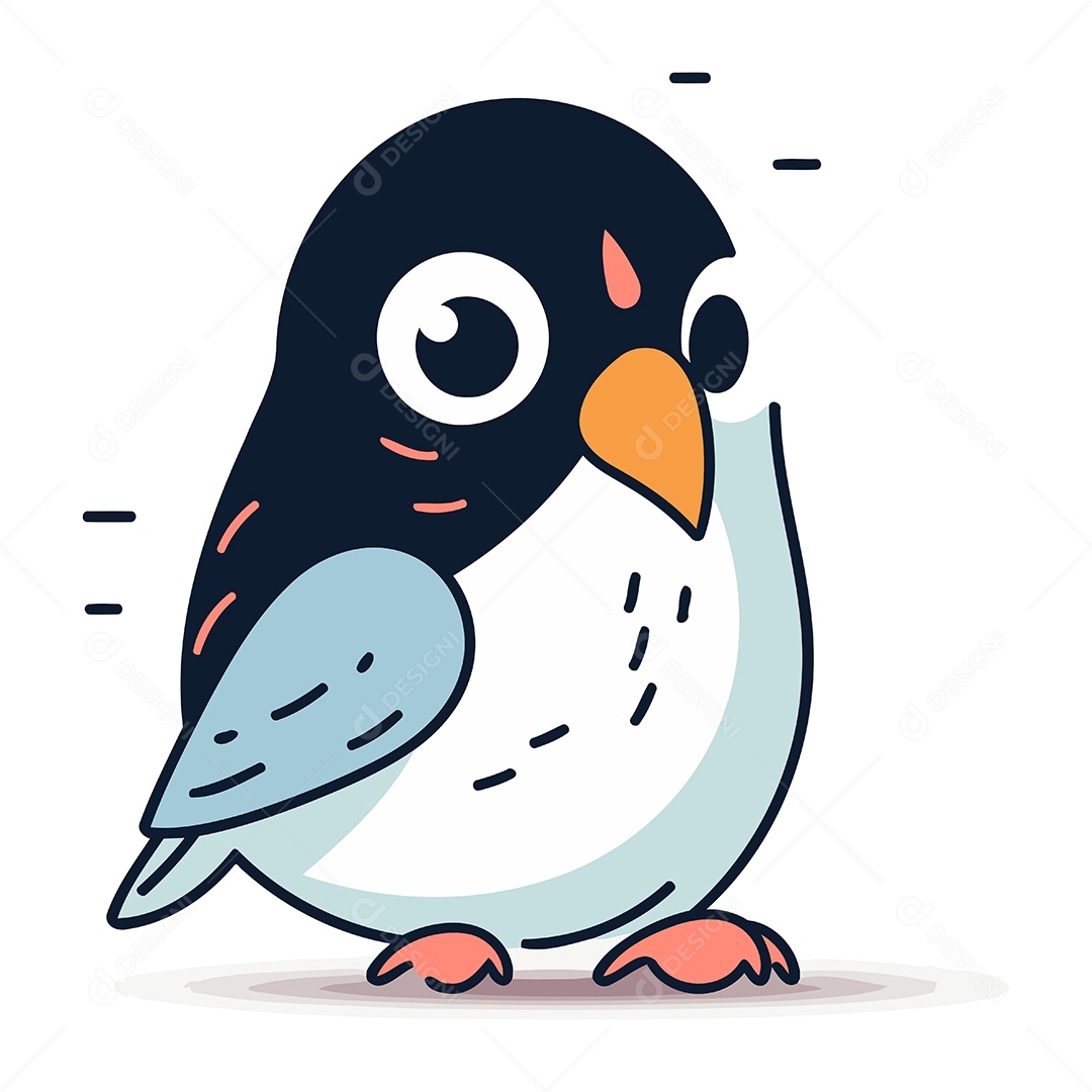 Pinguim Bonito de Desenho Animado Ilustração Vetor EPS