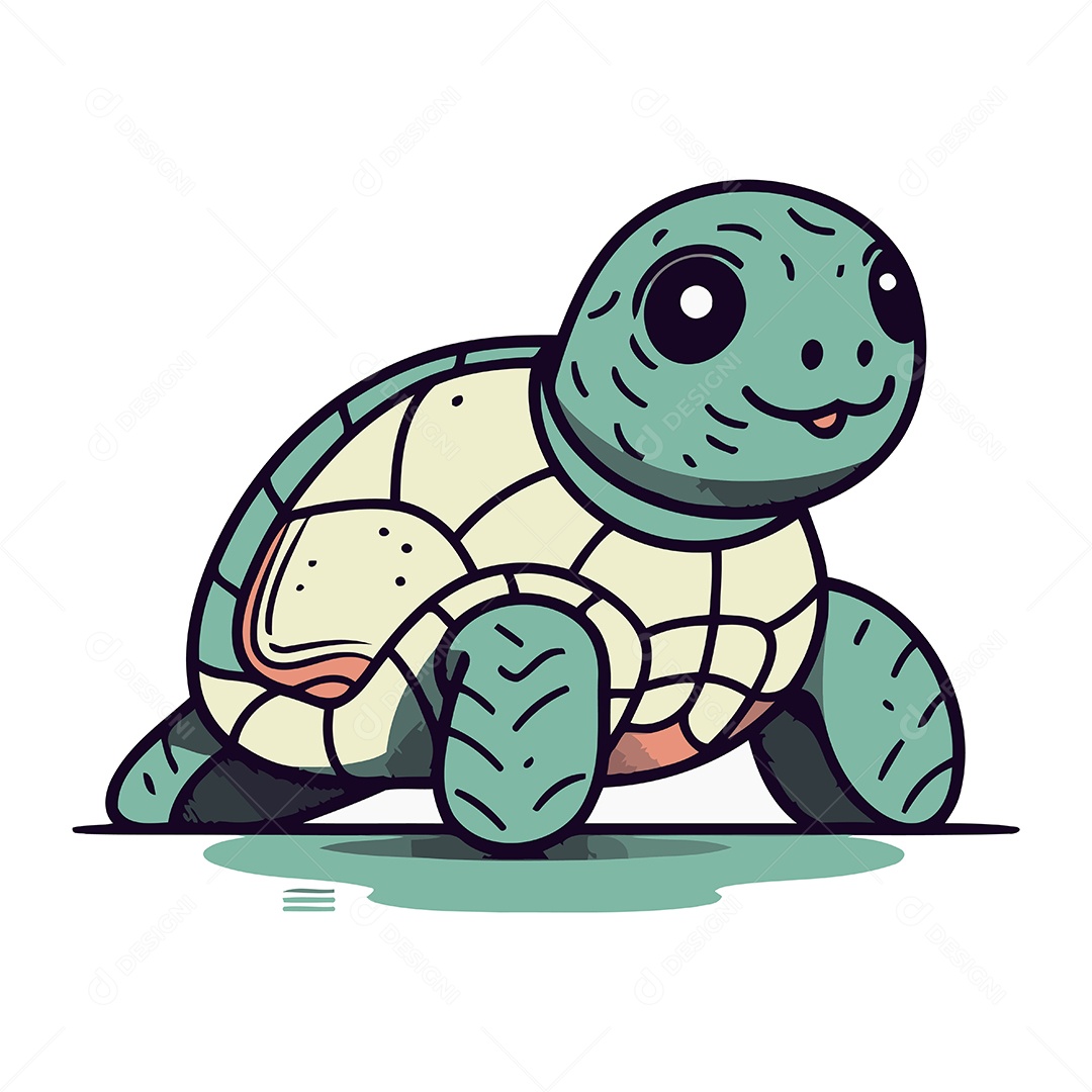 Tartaruga Marinha de Desenho Animado Ilustração Vetor EPS