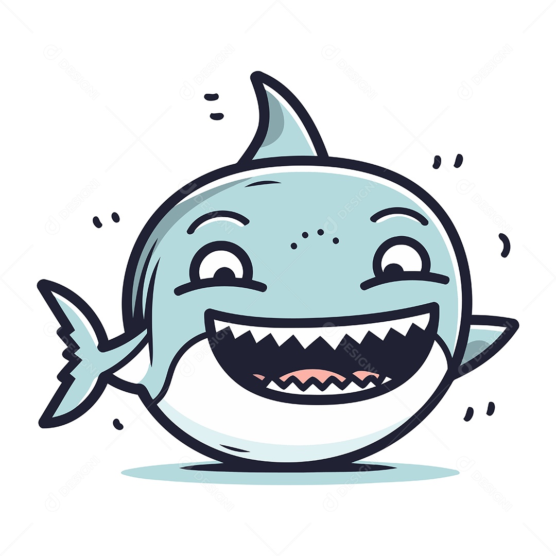 Tubarão Bonito de Desenho Animado Ilustração Vetor EPS