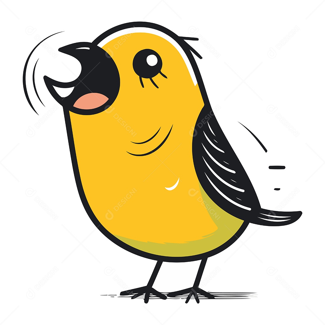 Passarinho Amarelo Fofo de Desenho Animado Ilustração Vetor EPS