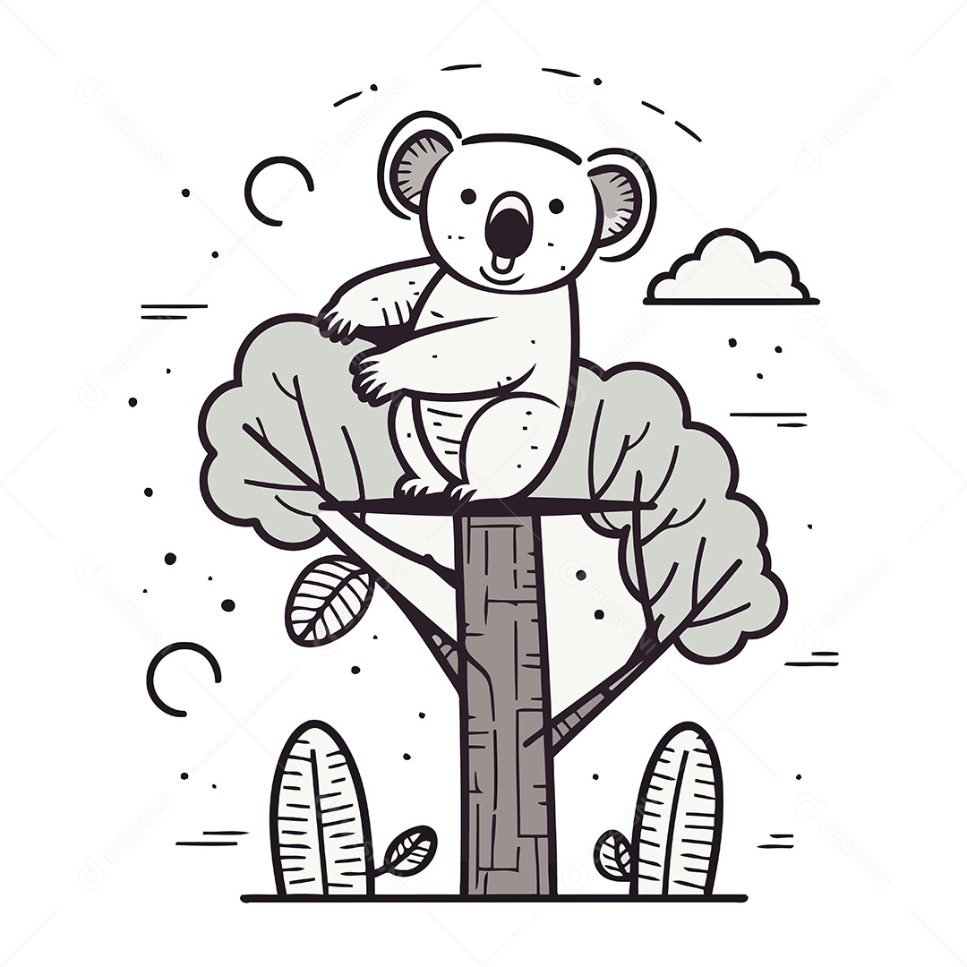 Coala Fofo em uma Árvore de Desenho Animado Ilustração Vetor EPS