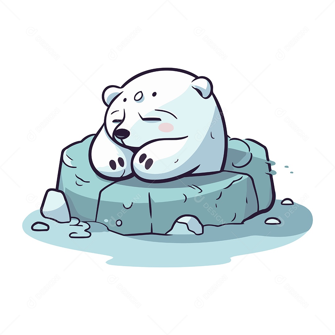 Urso Polar Dormindo na Pedra Desenho Animado Ilustração Vetor EPS