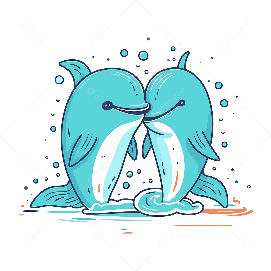 Dois Golfinhos Fofos de Desenho Animado Ilustração Vetor EPS